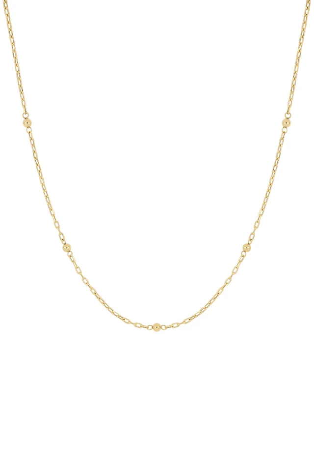 14K Yellow Gold Bead Station Chain Necklace