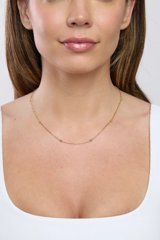 14K Yellow Gold Bead Station Chain Necklace