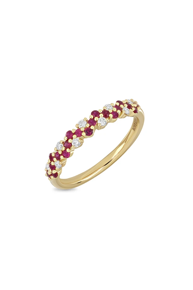 18K Yellow Gold El Mar Ruby and Natural Diamond Band Ring