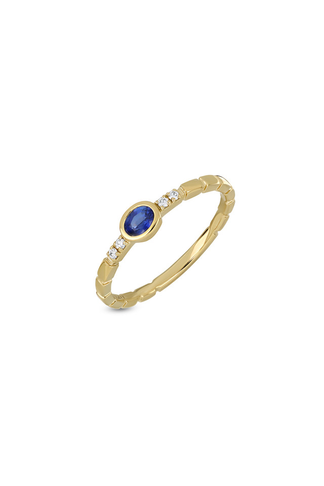 18K Yellow Gold El Mar Blue Sapphire and Natural Diamond Stackable Ring
