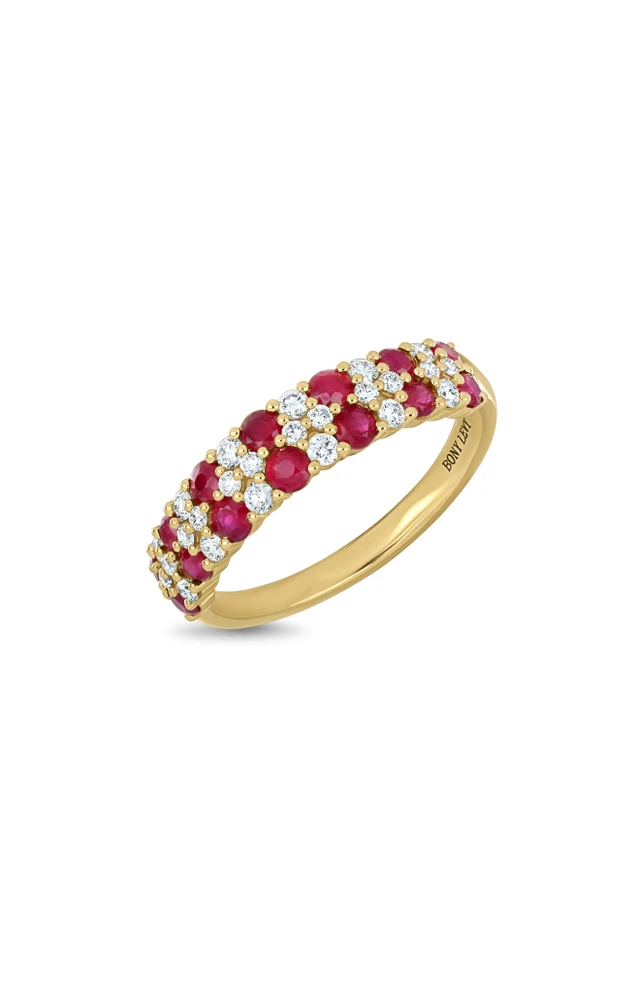 18K Yellow Gold El Mar Ruby and Natural Diamond Stackable Ring