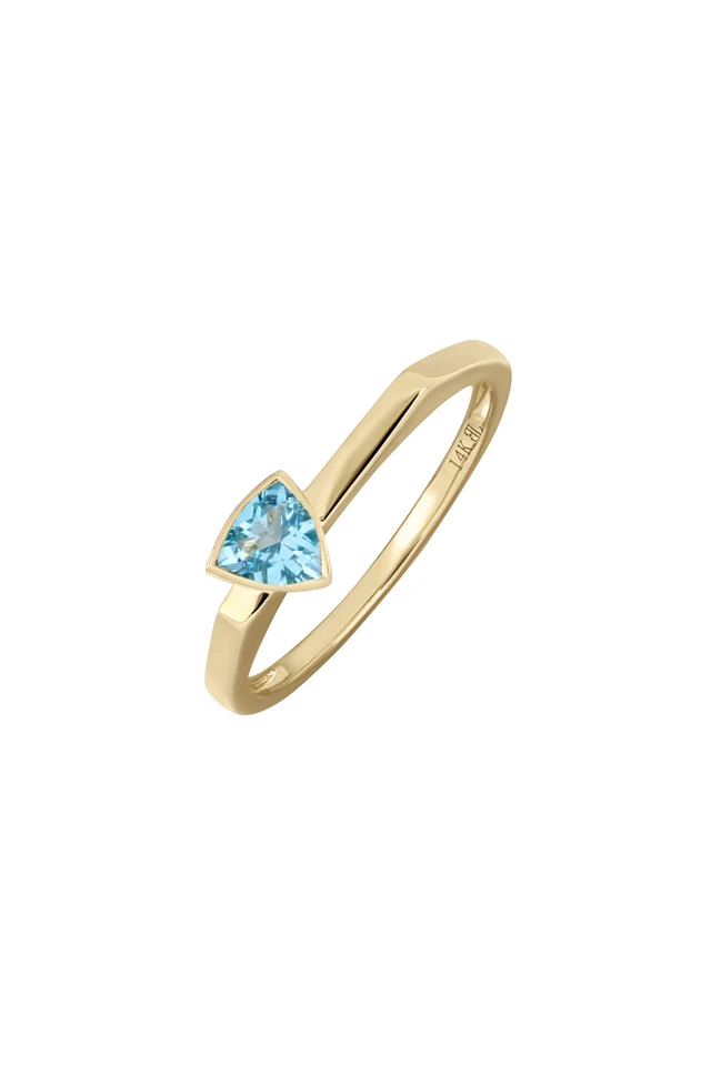 14K Yellow Gold Blue Topaz Trillion Stackable Ring