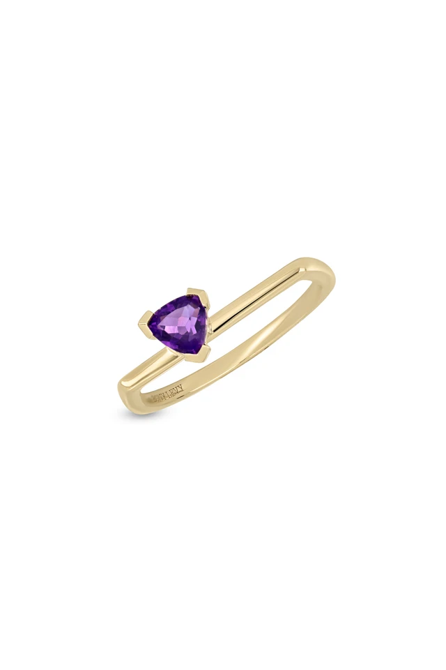 14K Yellow Gold El Mar Amethyst Purple Trillion Stackable Ring