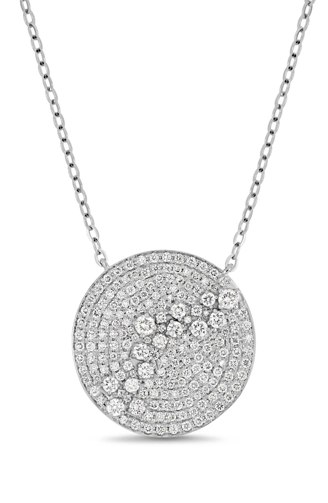 18K White Gold Bardot Natural Diamond Circle Pendant Necklace