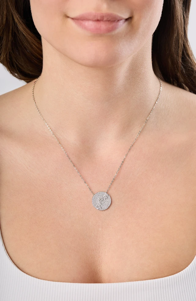 18K White Gold Bardot Natural Diamond Circle Pendant Necklace