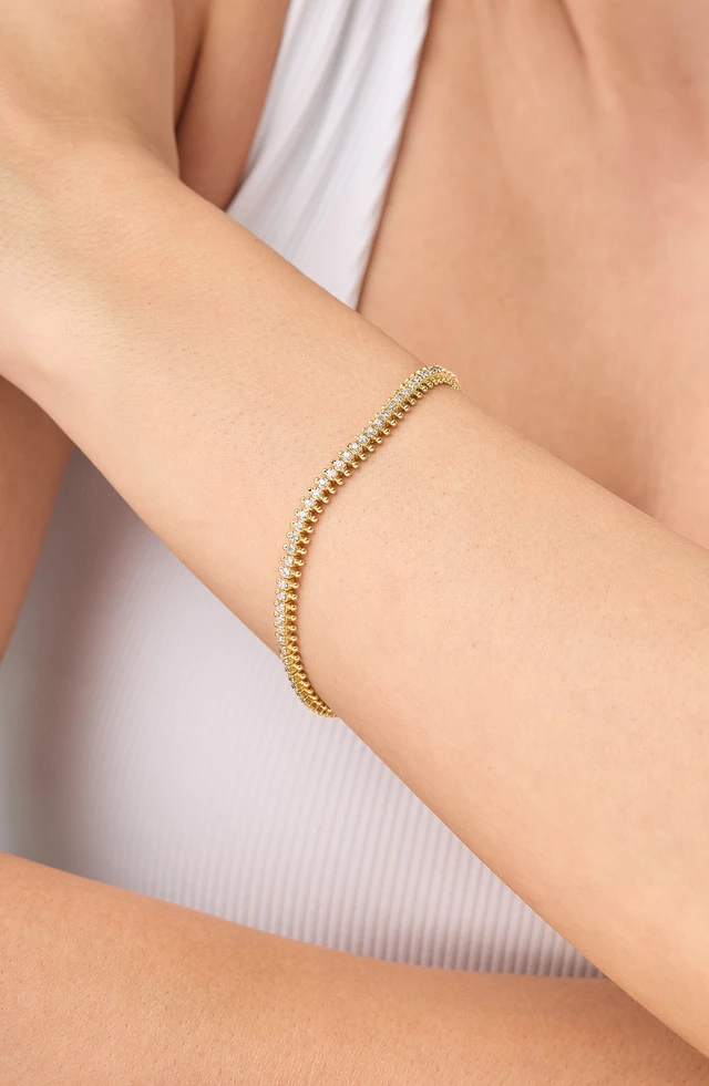 18K Yellow Gold Florentine 1.72ct  Natural Diamond Tennis Bracelet
