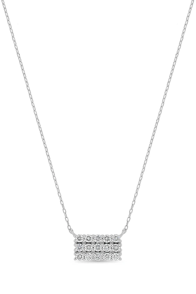 18K White Gold Icon Natural Diamond Bar Pendant Necklace