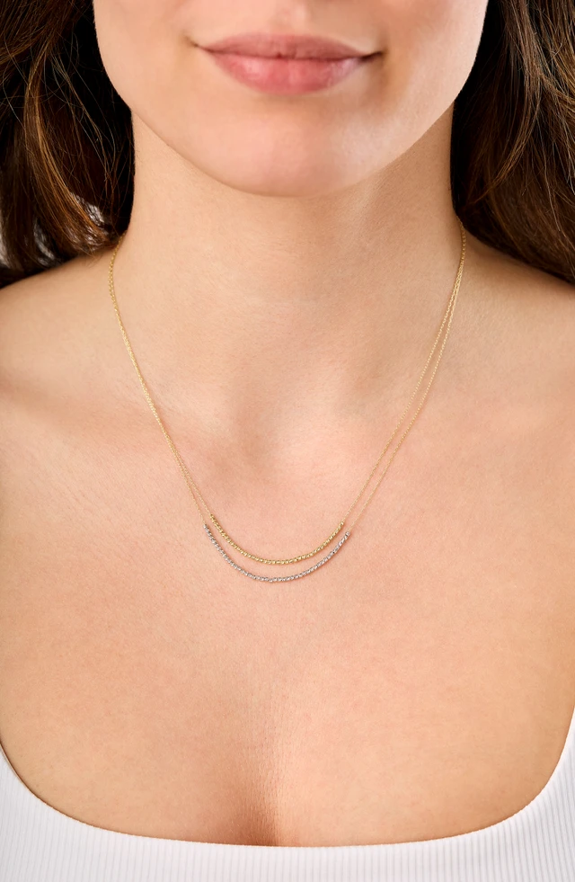 14K White & Yellow Gold Two Tone Double Beaded Chain Necklace