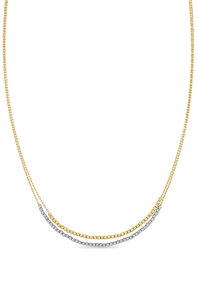 14K White & Yellow Gold Two Tone Double Beaded Chain Necklace