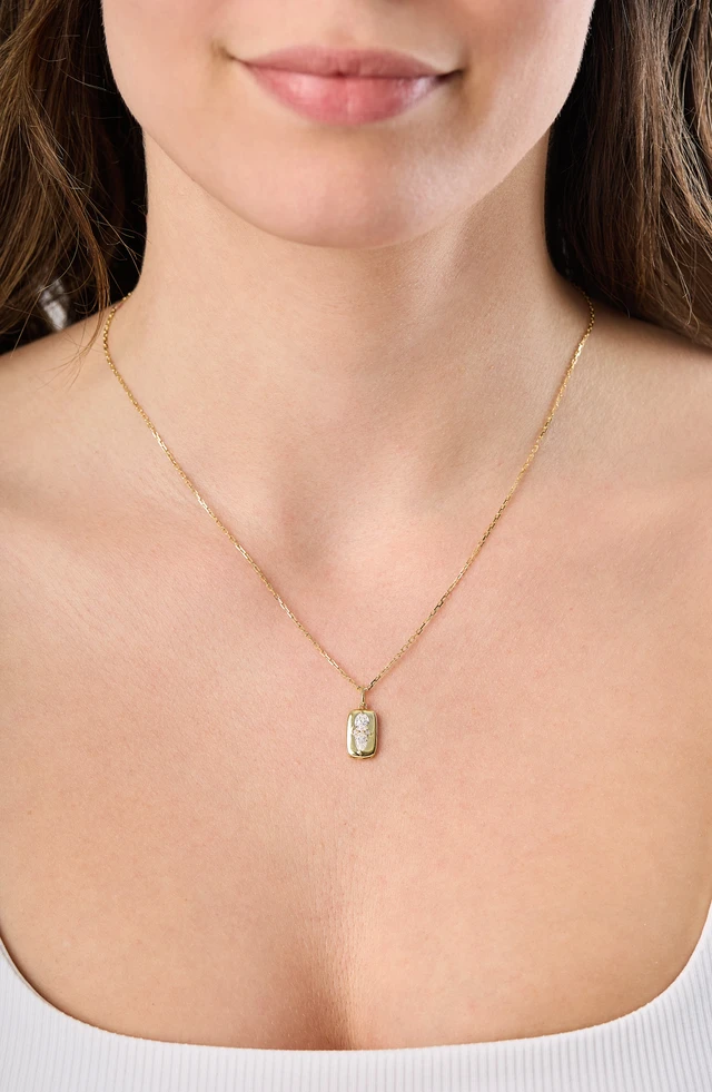18K Yellow Gold Maya Natural Diamond Dog Tag Pendant Necklace