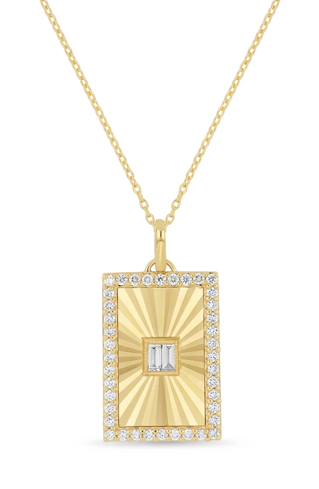 18K Yellow Gold Icon Natural Diamond Rectangle Pendant Necklace