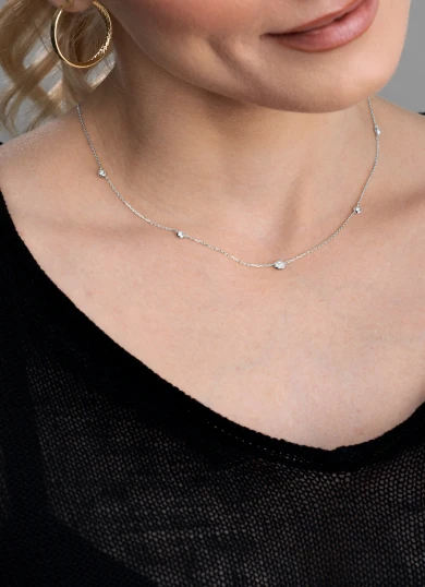 18K White Gold Monaco Natural Diamond Station Necklace