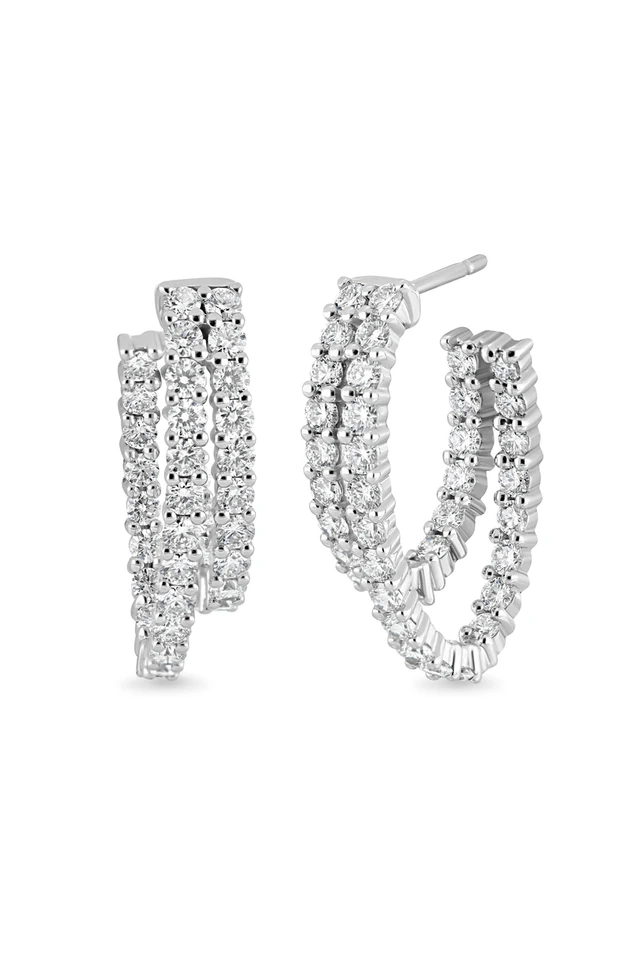 18K White Gold Audrey Natural Diamond Double Hoop Earrings