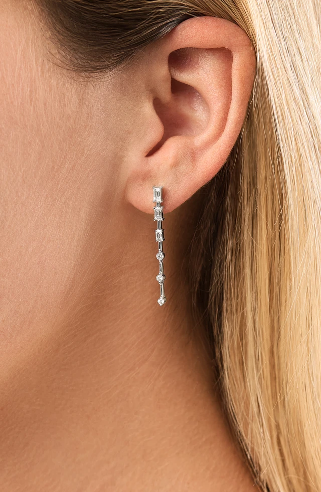 18K White Gold Gatsby Natural Diamond Linear Drop Earrings
