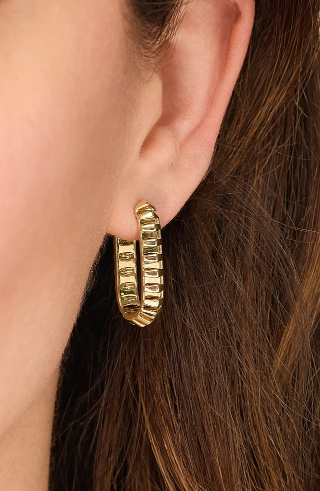 14K Yellow Gold 26mm Elongated Hoop Earrings