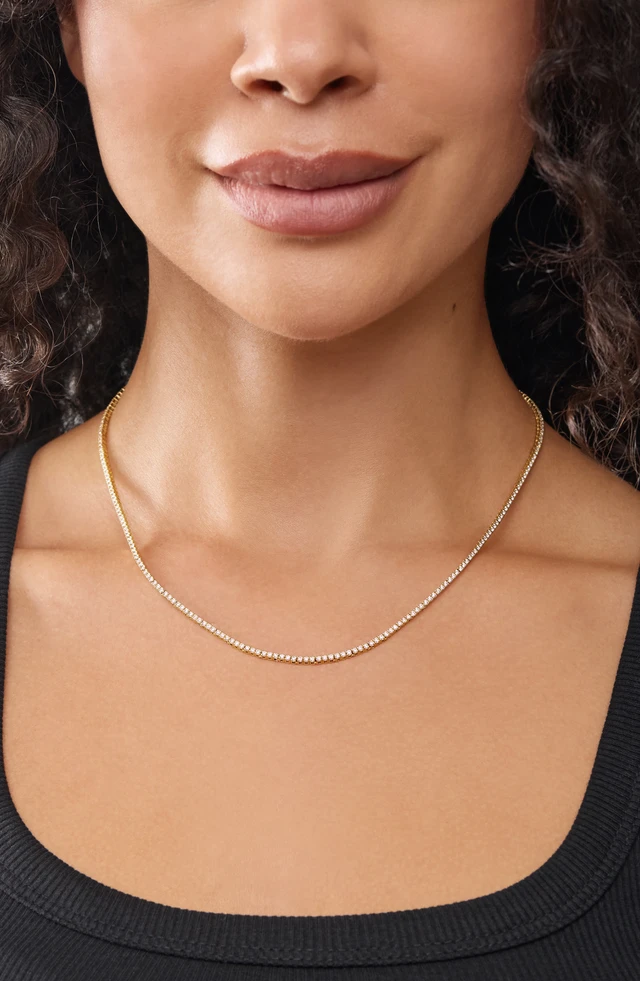 18K Yellow Gold Audrey 2.50ct Natural Diamond Tennis Necklace