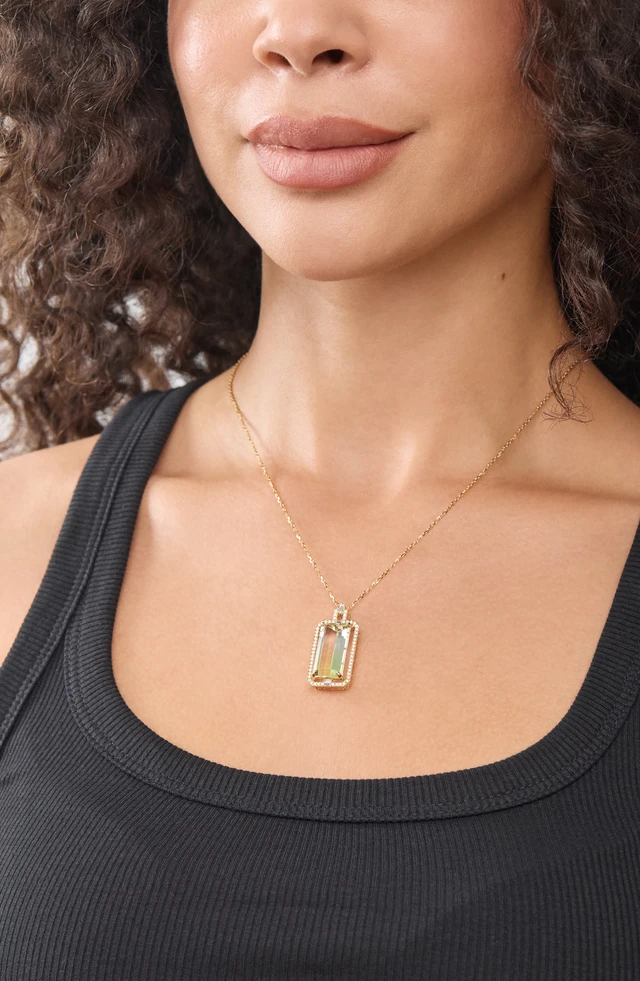18K Yellow Gold Iris Bi Color Citrine and Natural Diamond Pendant Necklace