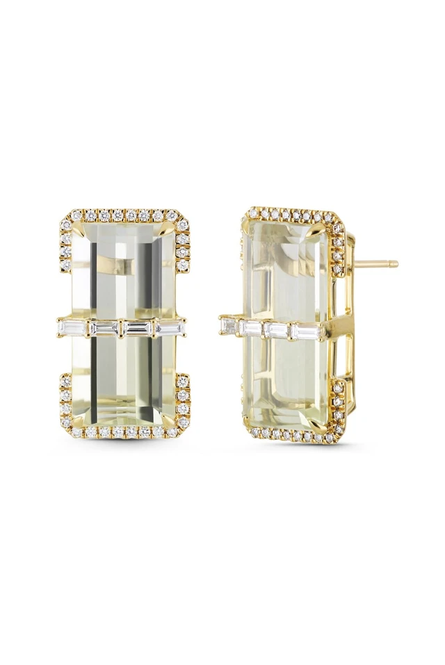 18K Yellow Gold Iris Bi Color Citrine and Natural Diamond Statement Earrings