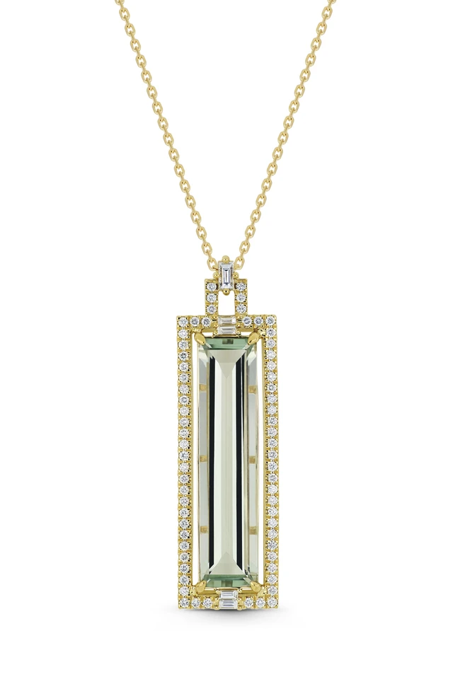 18K Yellow Gold Iris Green Amethyst and Natural Diamond Bar Statement Necklace