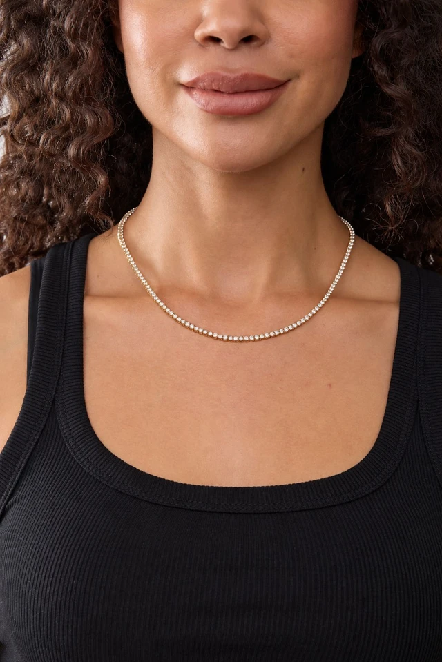18K Yellow Gold Audrey 12.19ct Natural Diamond Tennis Necklace