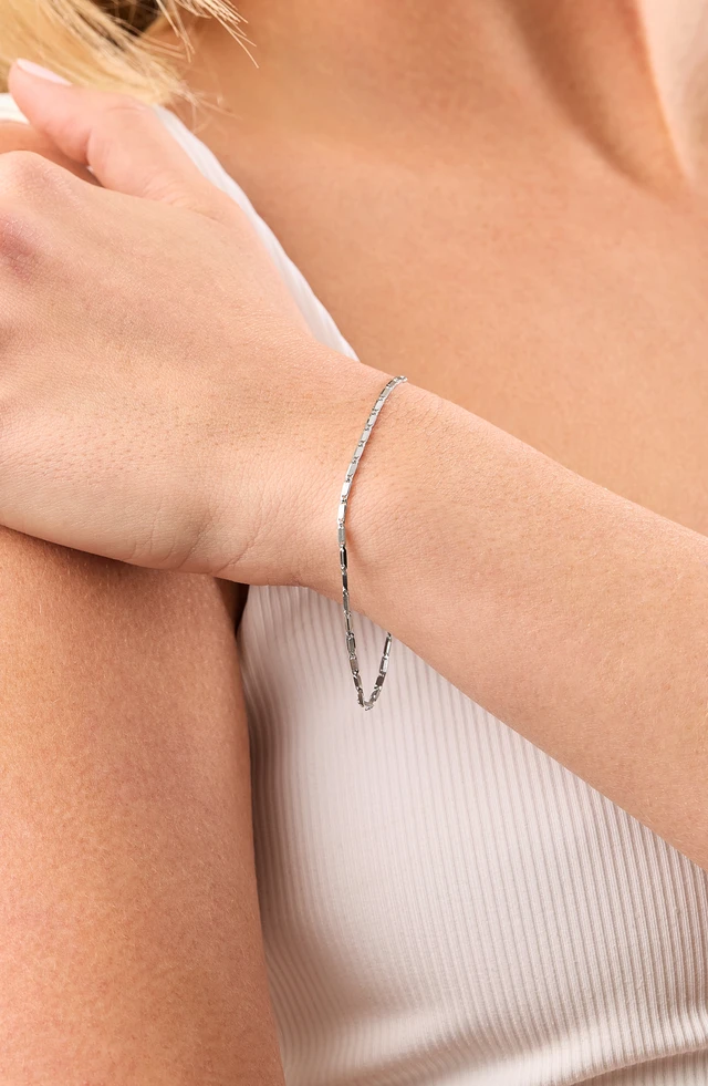 14K White Gold Flat Bar Chain Bracelet
