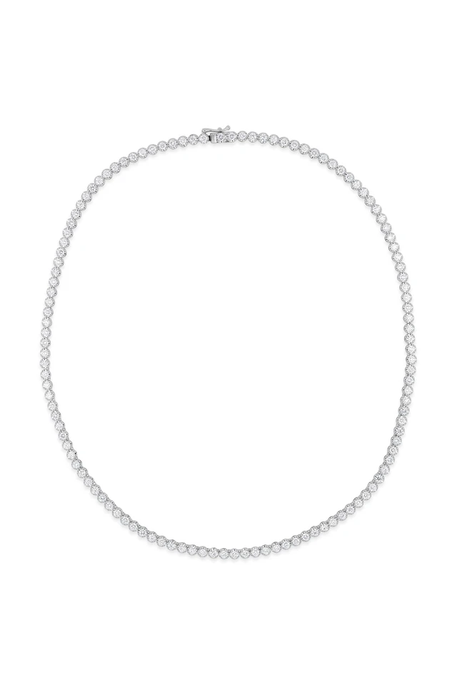 18K White Gold Audrey 7.00ct Natural Diamond Tennis Necklace