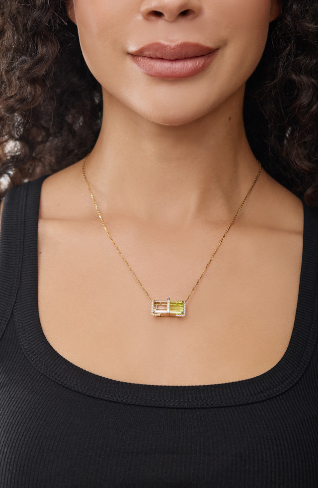 18K Iris Bi Color Citrine and Natural Diamond Pendant Necklace