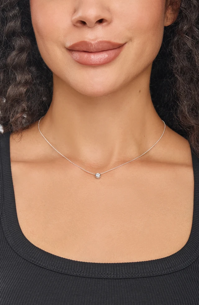 18K White Gold Audrey Natural Diamond Bezel Solitaire Pendant Necklace
