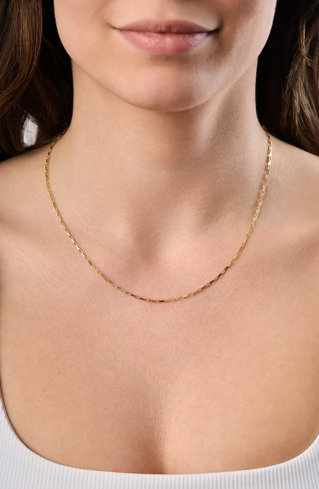 14K Yellow Gold 1.4mm Rectangle Link Chain Necklace
