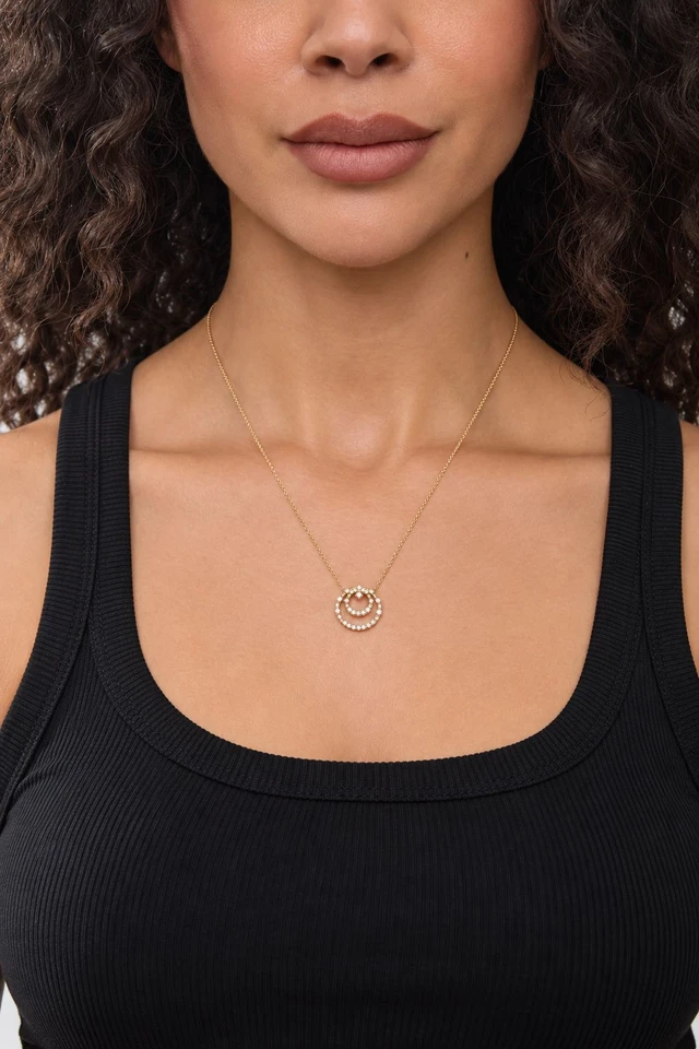 18K Yellow Gold Solstice Natural Diamond Double Circle Pendant Necklace