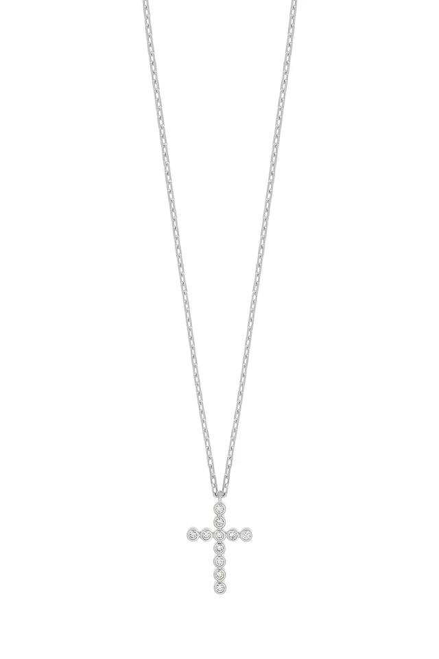18K White Gold Audrey Natural Diamond Cross Pendant Necklace