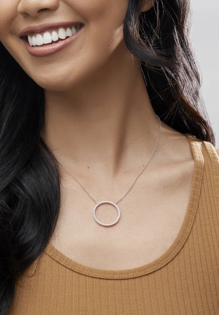 18K White Gold Bardot Natural Diamond Circle Pendant Necklace
