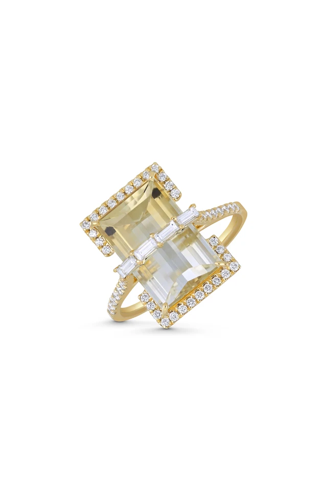 18K Yellow Gold Iris Bi Color Citrine and Natural Diamond Statement Ring