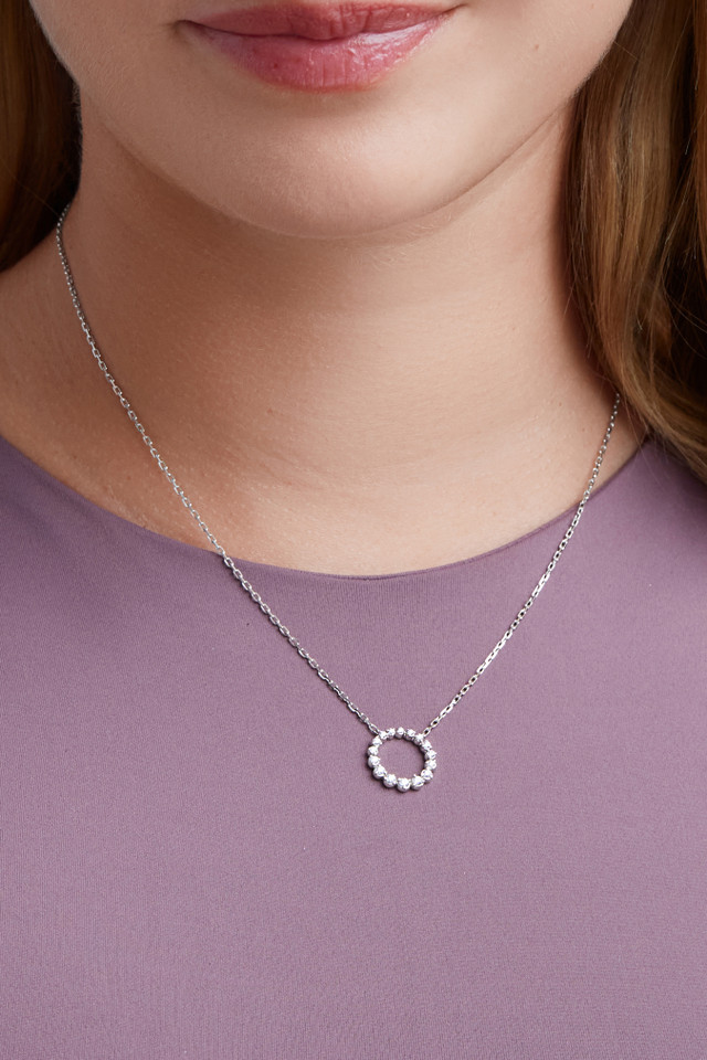 18K White Gold Natural Diamond Liora Circle Pendant Necklace