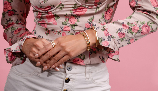 18K Yellow Gold Two Row Diamond Link Ring