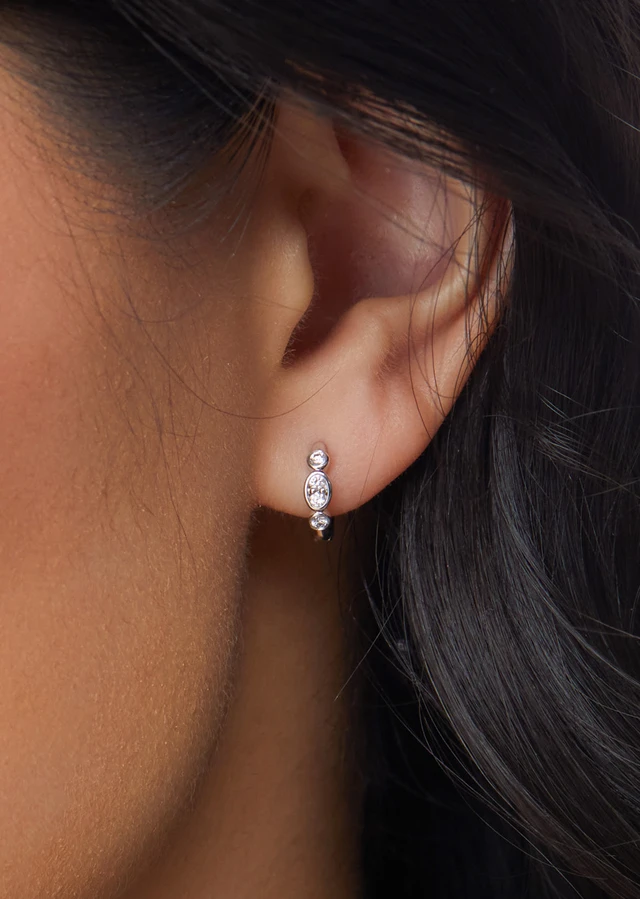 18K White Gold Natural Diamond Florentine Mini Hoop Earrings