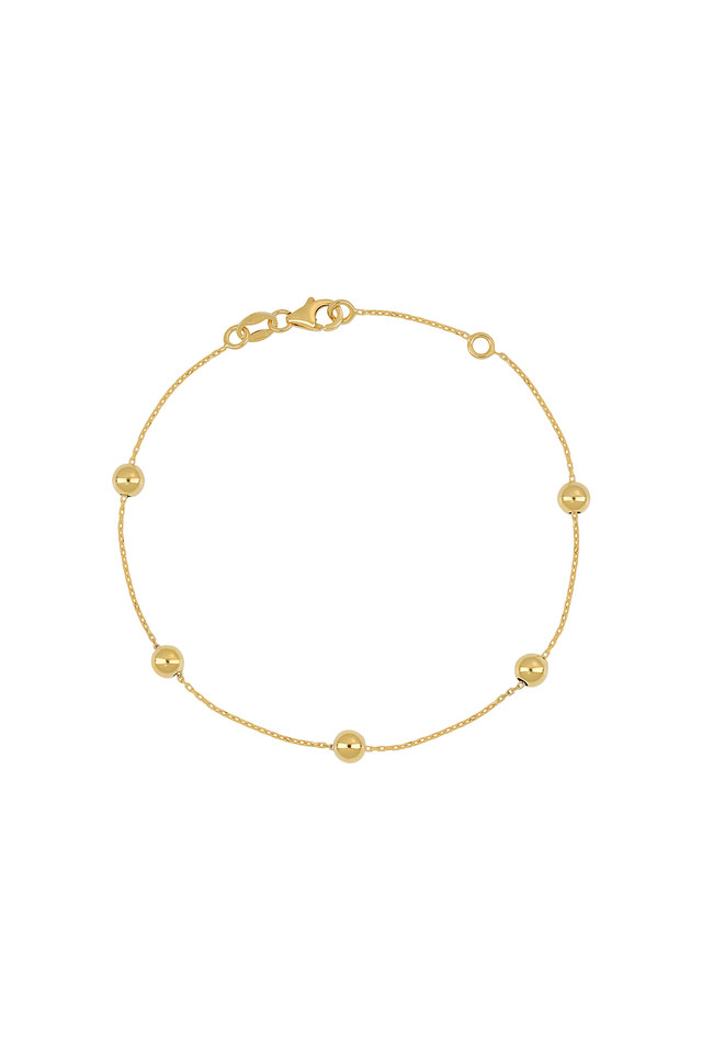 14K Yellow Gold Beaded Ball Station Bracelet