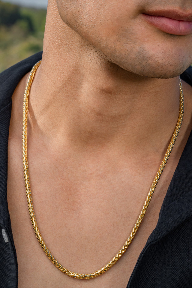 18K Yellow Gold Men's Foxtail Chain Necklace