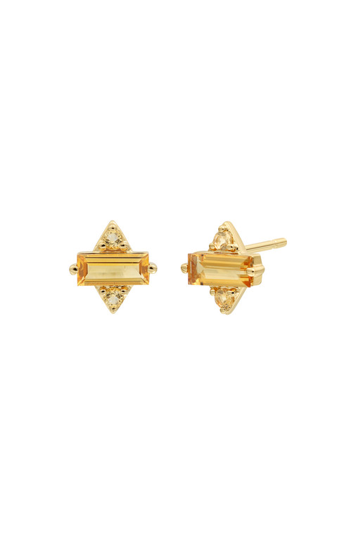 14K Yellow Gold Citrine BLC Stud Earrings 