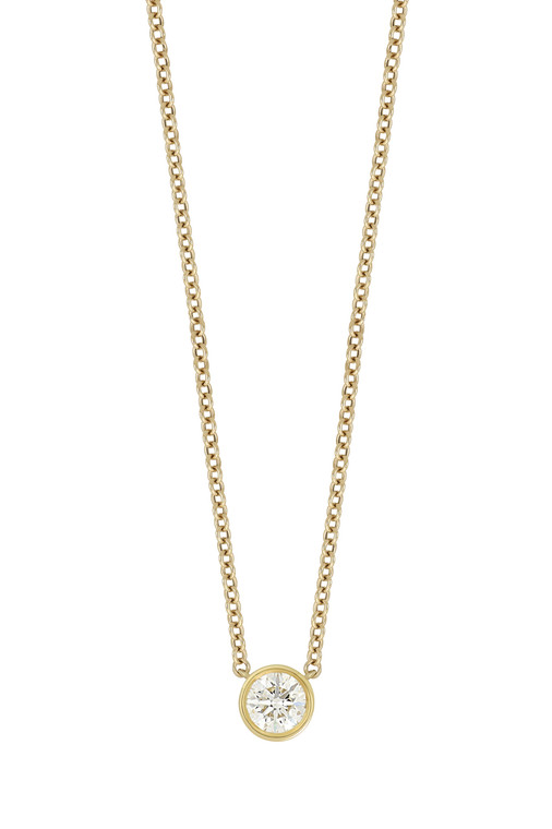 18K Yellow Gold Bony Levy Bezel Natural Diamond Solitaire Pendant Necklace