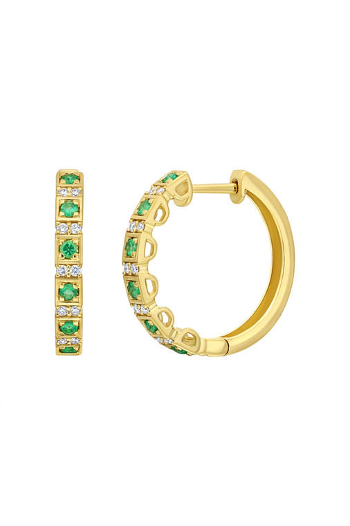 18K Yellow Gold Emerald & Diamond El Mar Mini Hoop Earrings