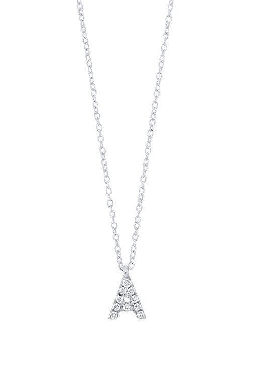 18K White Gold Diamond Bony Levy Mini Initial Pave Pendant Necklace 