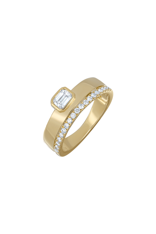 18K Yellow Gold Emerald-Cut Natural Diamond Gatsby Band Ring