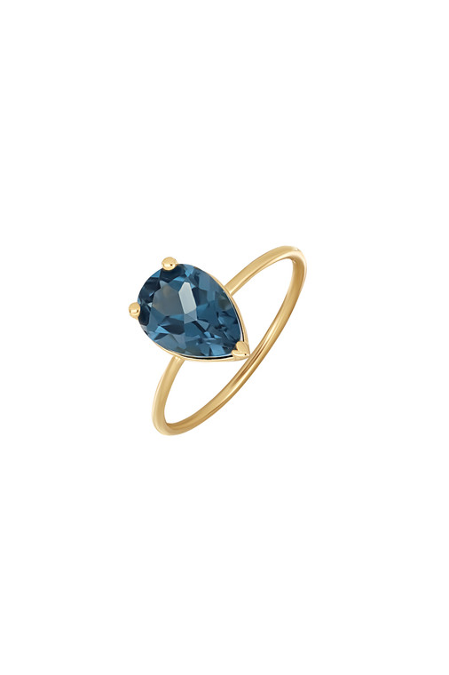 18K Yellow Gold London Blue Topaz Bony Levy Color Petite Teardrop Solitaire Ring
