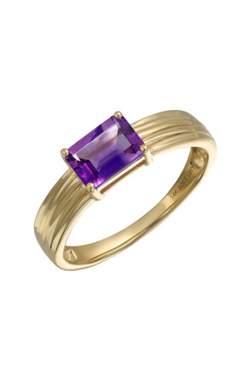14K Yellow Gold Bony Levy Color Amethyst Solitaire Trend Ring