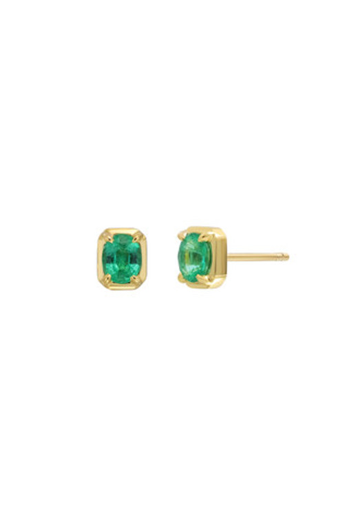 18K Yellow Gold Emerald El Mar Oval Stud Earrings