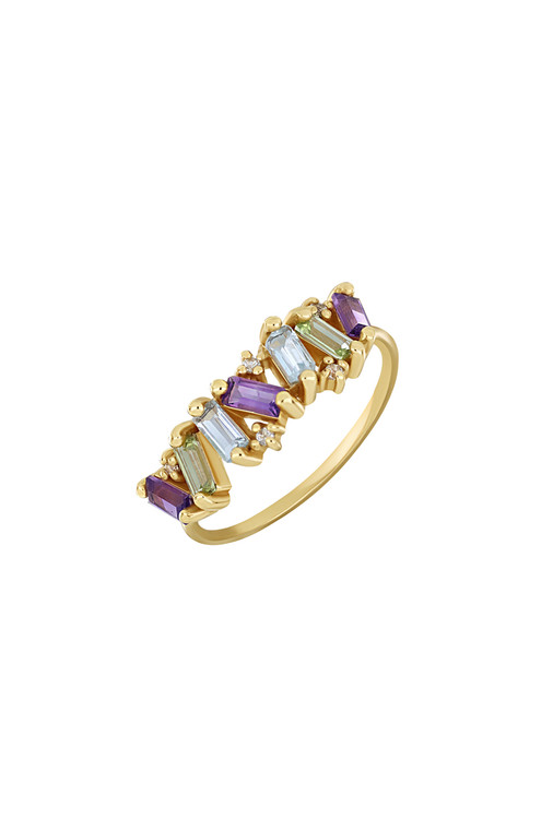 14K Yellow Gold Bony Levy Color Mixed Stones Delicate Stackable Ring