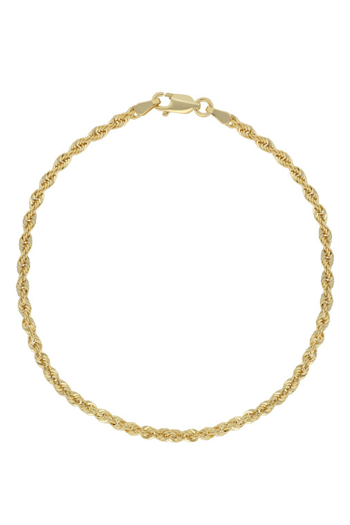 14K Yellow Gold Men's Rope Delicate Chain Bracelet