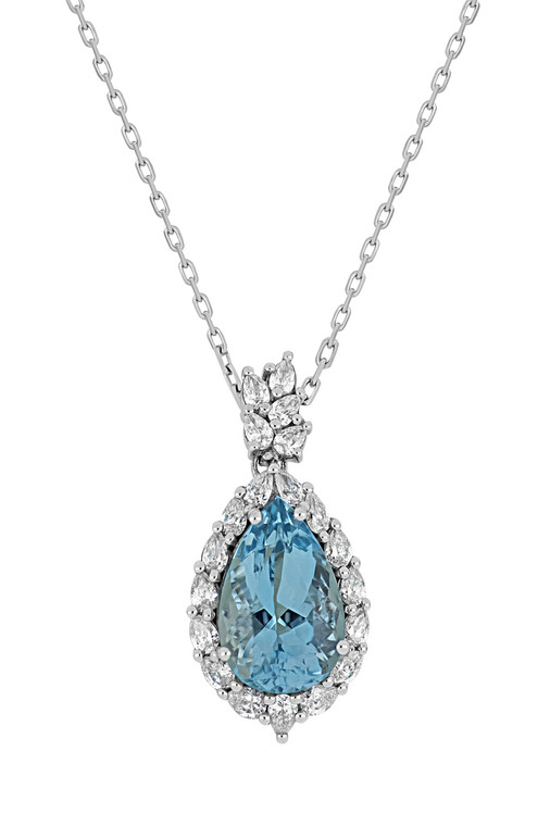 18K White Gold Aquamarine Luxe Tear Drop Pendant Necklace 18K White Gold Aquamarine Luxe Tear Drop Pendant Necklace