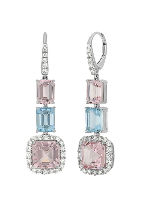 18K White Gold Aquamarine and Morganite Luxe Drop Earrings 18K White Gold Aquamarine and Morganite Luxe Drop Earrings